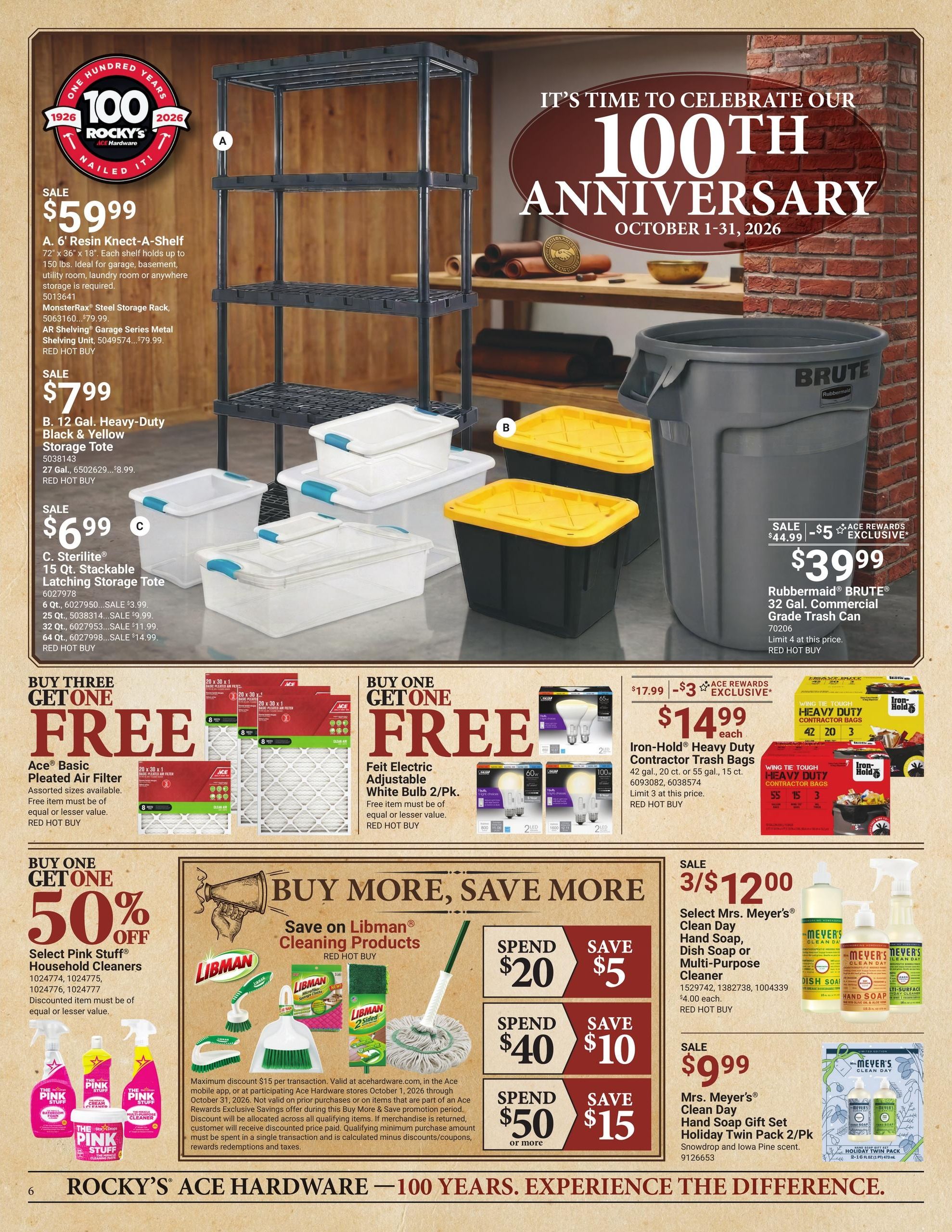 Ace Hardware (Ansonia Area, CT) Rocky's 100th Anniversary Event Weekly Ad October 1 - 31, 2026