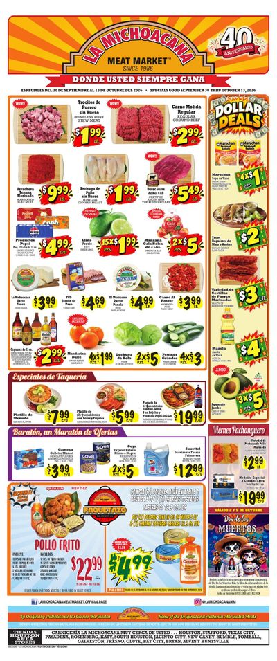 La Michoacana Meat Market (Alief Area, TX) Weekly Ad September 30 - October 13, 2026