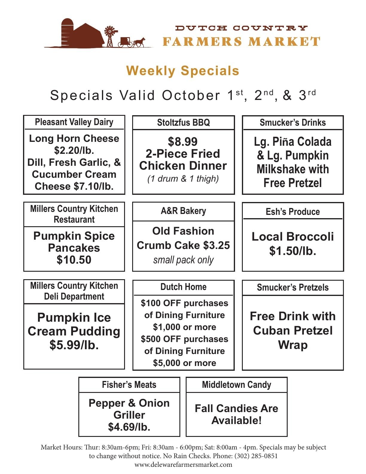 Dutch Country Farmers Market Weekly Specials Weekly Ad October 1 - 3, 2026