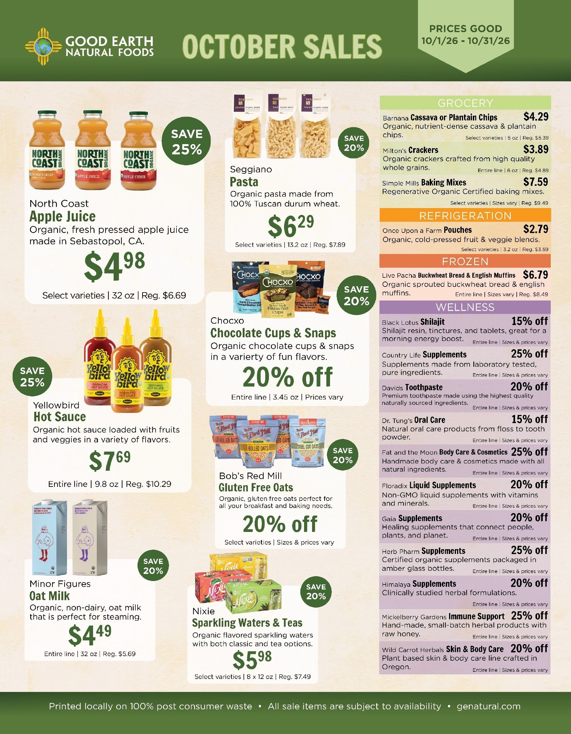 Good Earth Natural Foods Monthly Specials Weekly Ad October 1 - 31, 2026