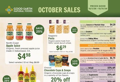Good Earth Natural Foods Monthly Specials Weekly Ad October 1 - 31, 2026