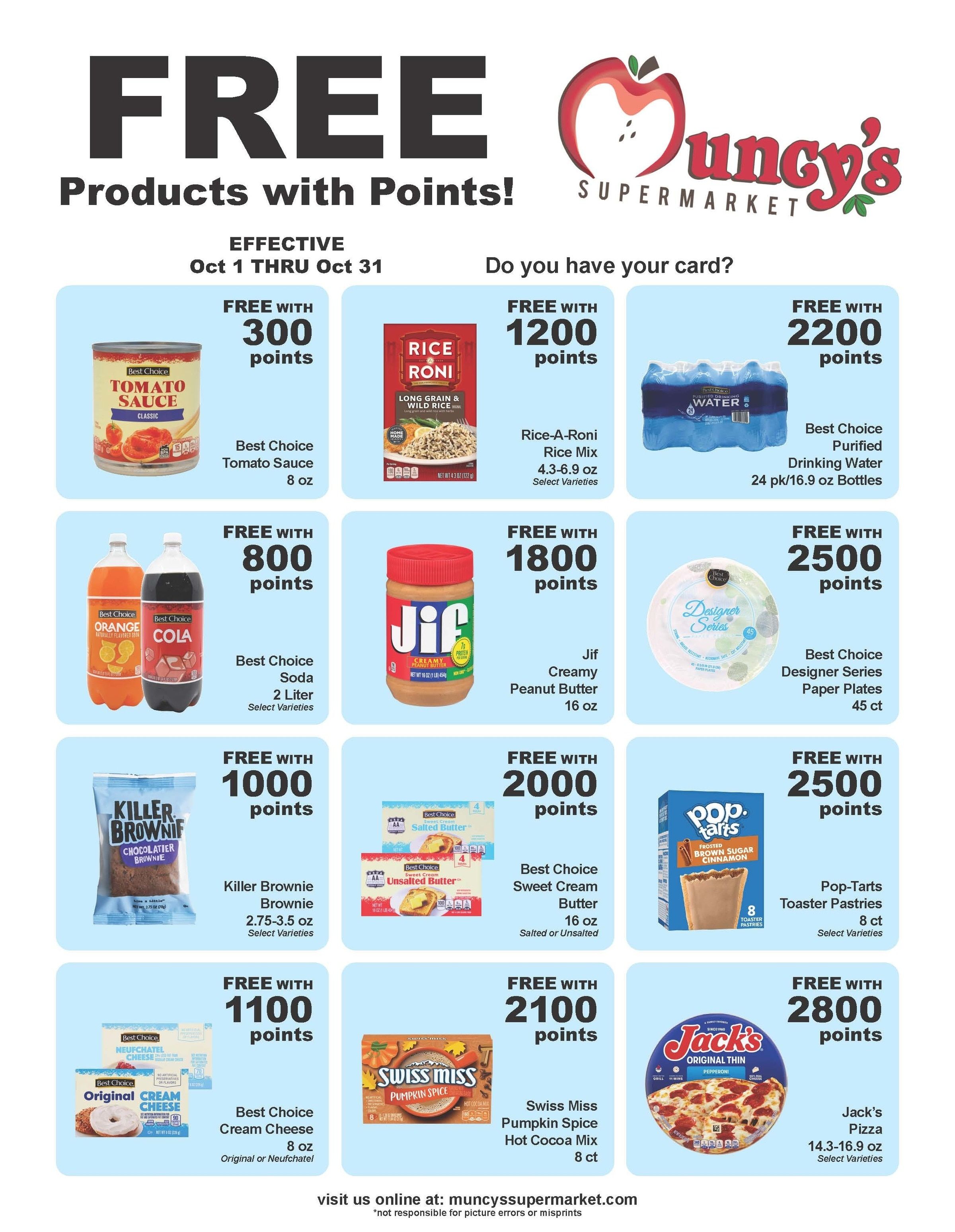Muncy's Supermarket Rewards Freebie List Weekly Ad October 1 - November 30, 2026