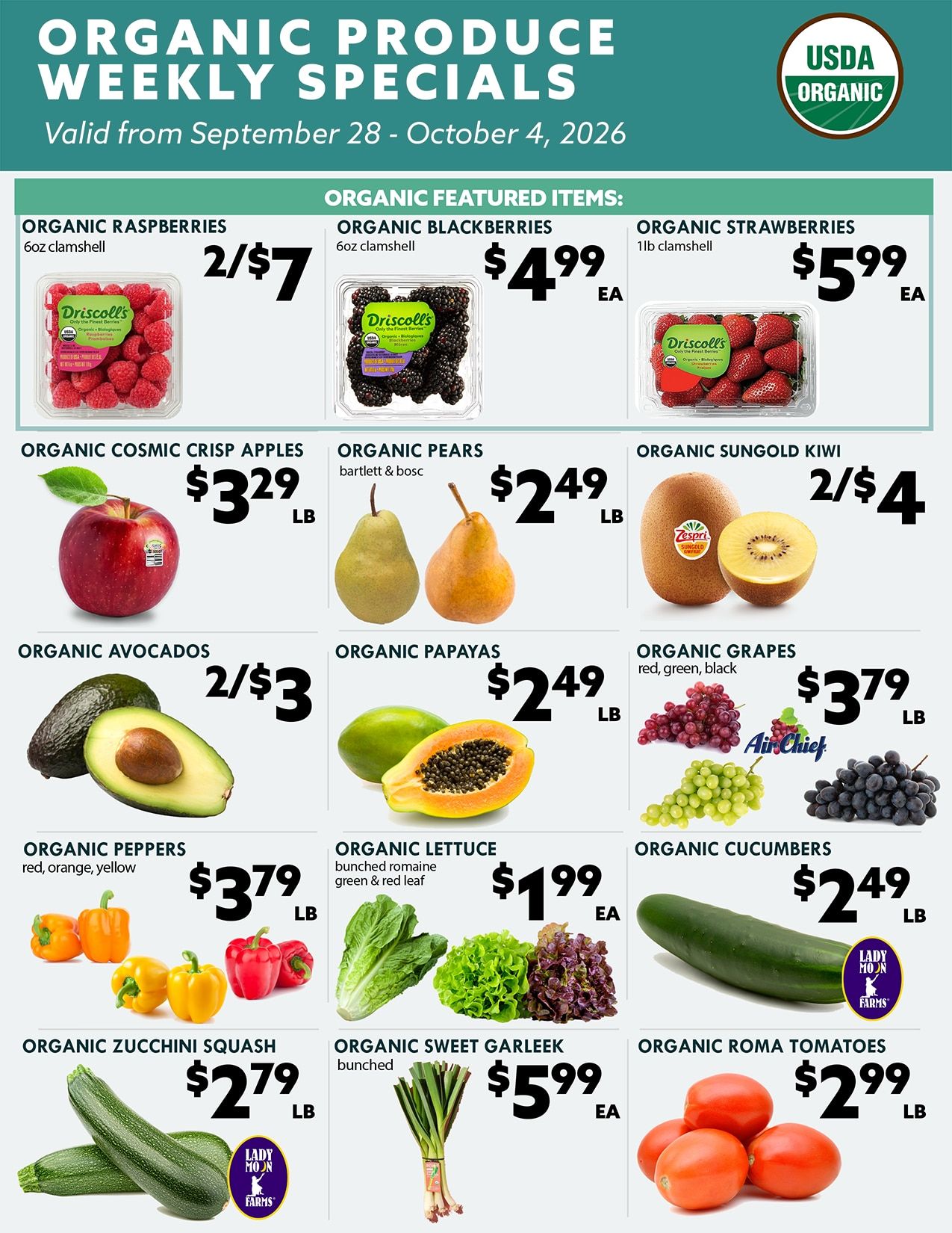 Green's Natural Foods Organic Produce Weekly Specials Weekly Ad September 28 - October 4, 2026
