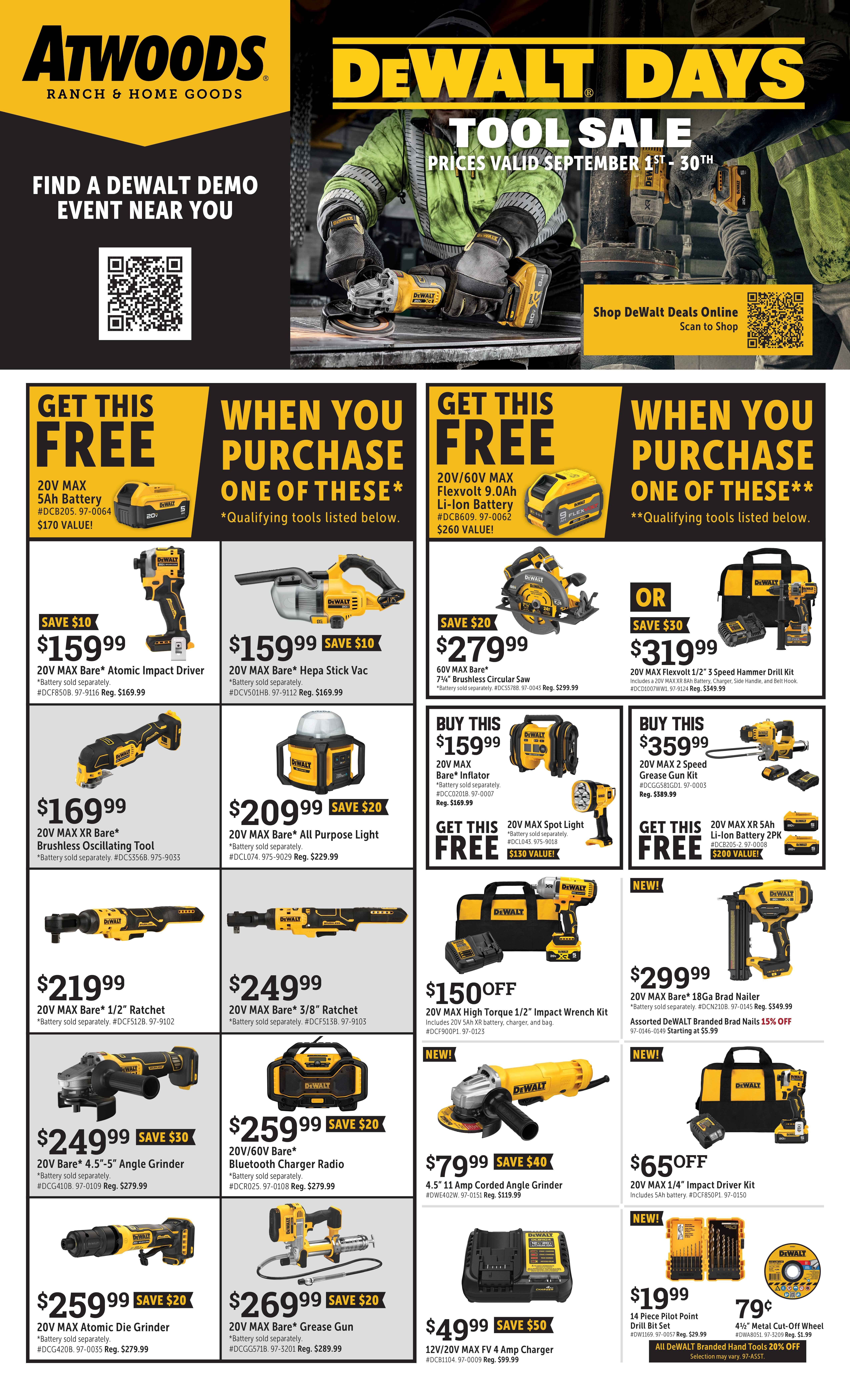 Atwoods DeWalt Days Sale Weekly Ad September 1 - October 4, 2026