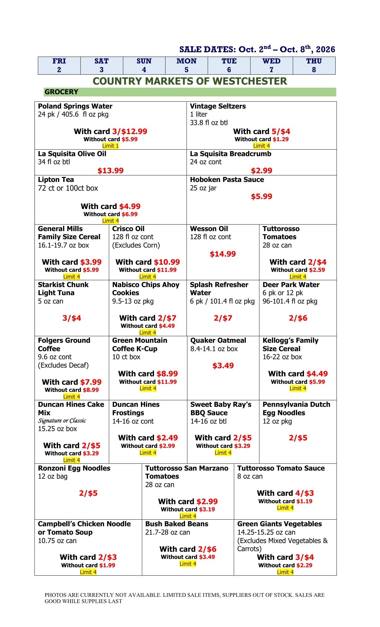 Country Markets of Westchester Weekly Ad October 2 - 8, 2026