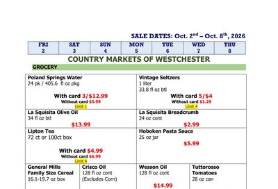 Country Markets of Westchester Weekly Ad October 2 - 8, 2026