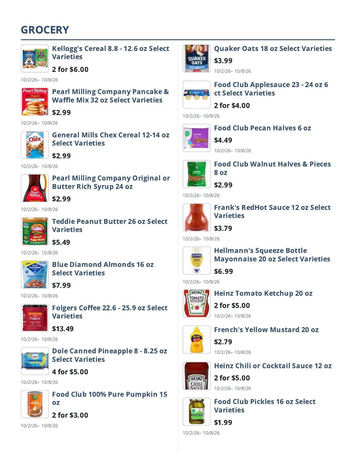 Main Street Grocery Weekly Ad October 2 - 8, 2026