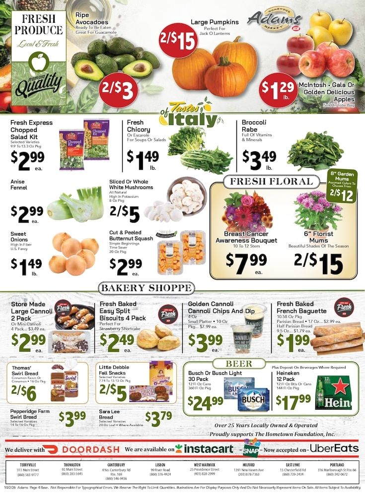 Adams Hometown Market (25 Providence Street, West Warwick, RI) Weekly Ad October 2 - 8, 2026