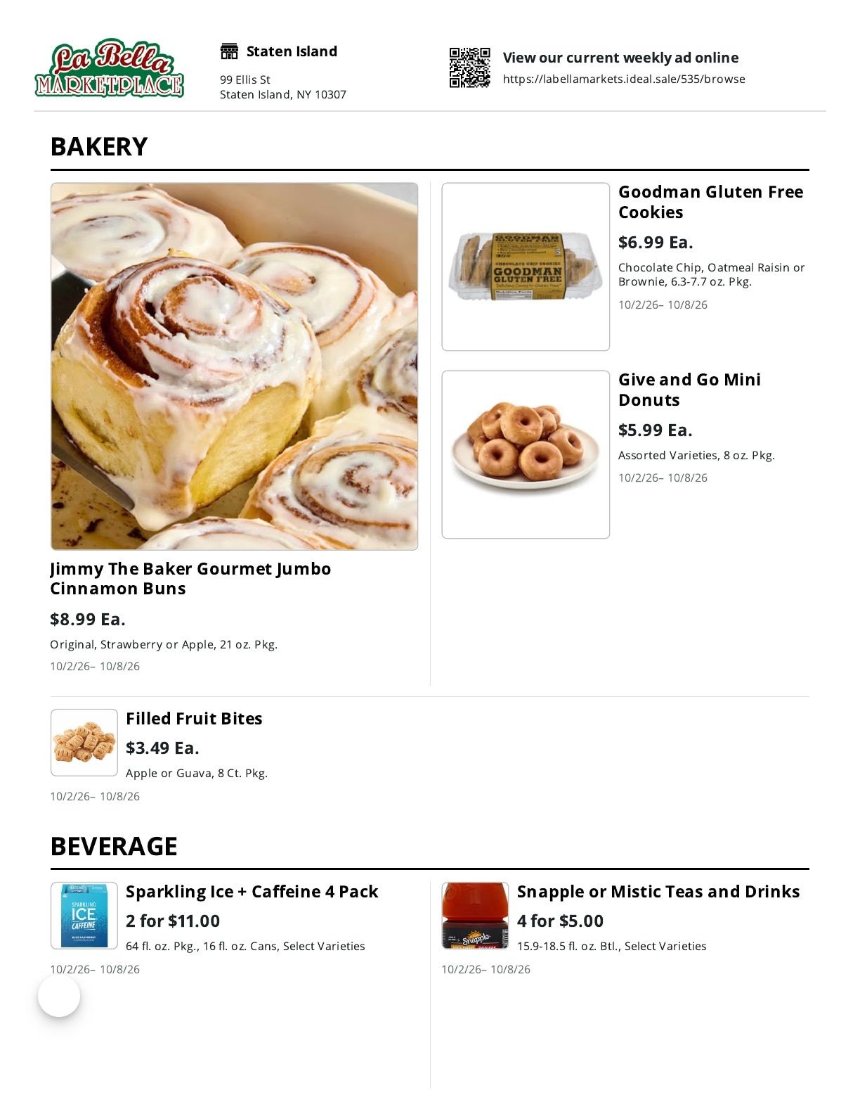 La Bella Marketplace (Staten Island, NY) Weekly Ad October 2 - 8, 2026