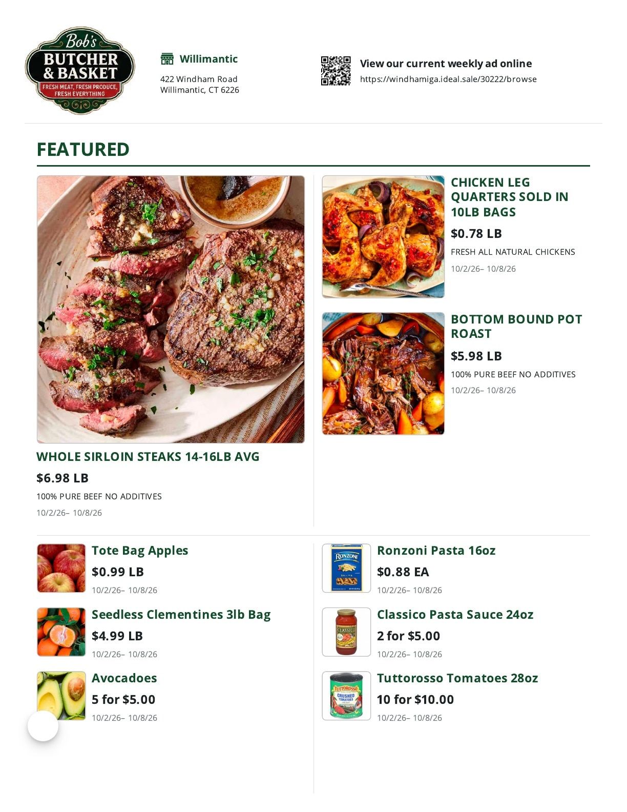 Bob's Butcher & Basket Weekly Ad October 2 - 8, 2026