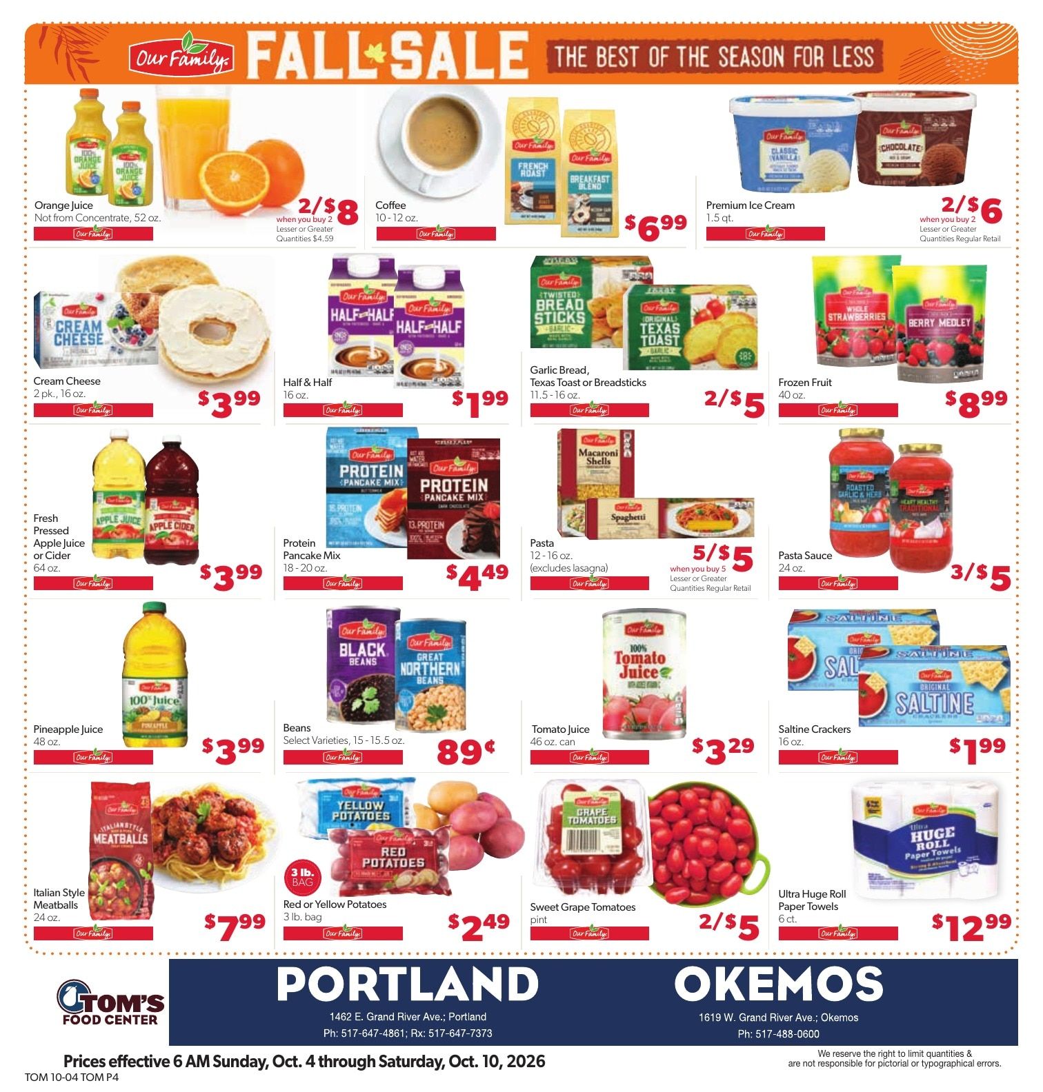 Tom's Food Center (Portland, MI) Weekly Ad October 4 - 10, 2026