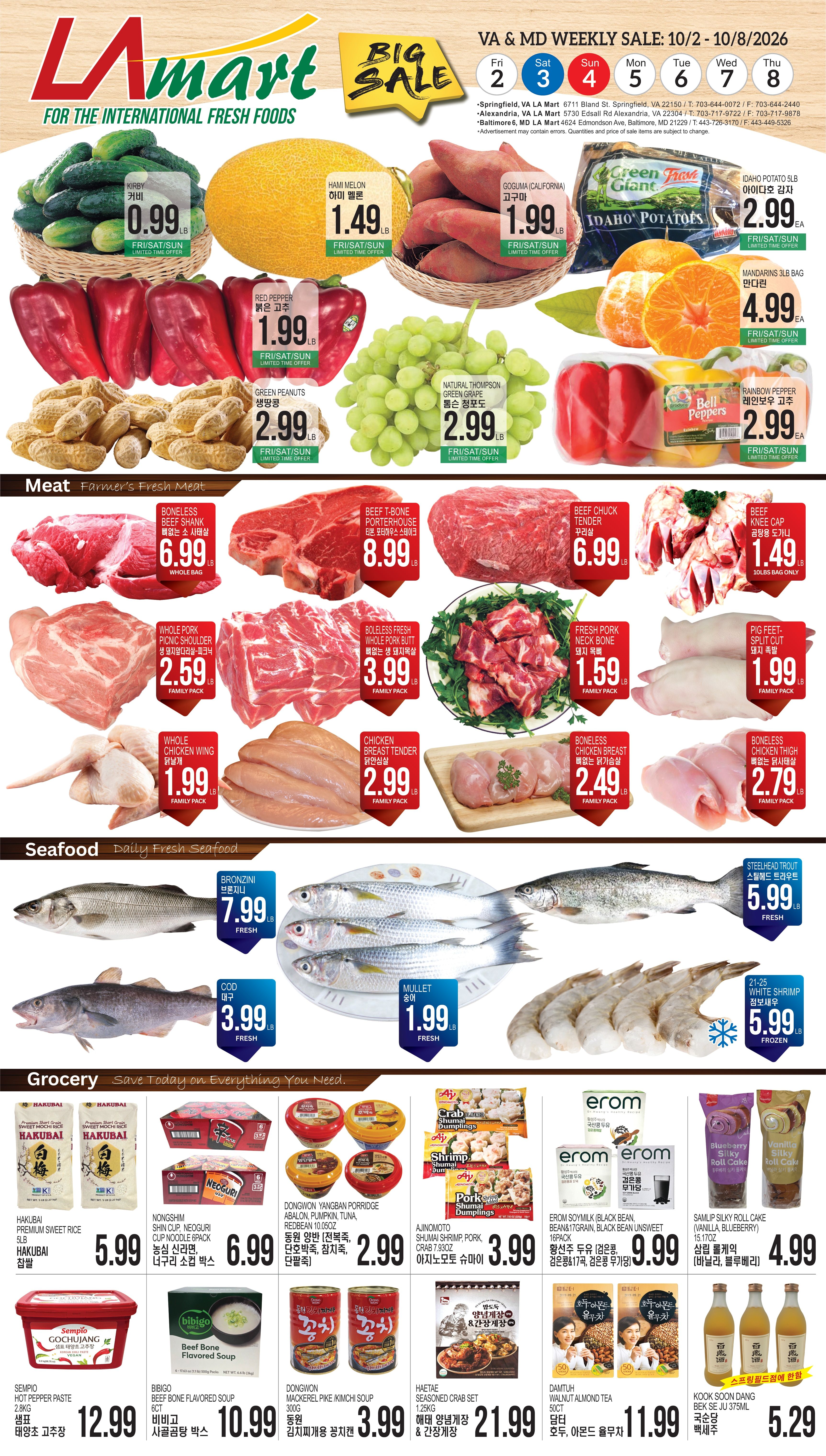 LA Mart Korean Weekly Ad October 2 - 8, 2026