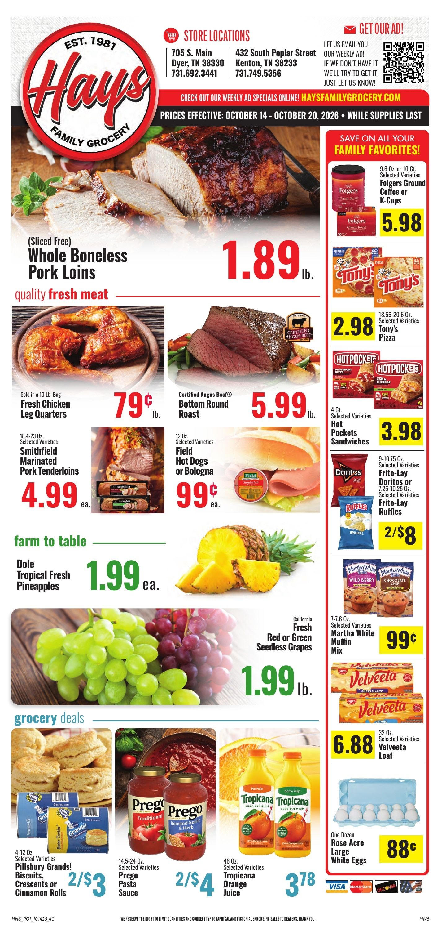 Hays Family Grocery Weekly Ad October 14 - 20, 2026