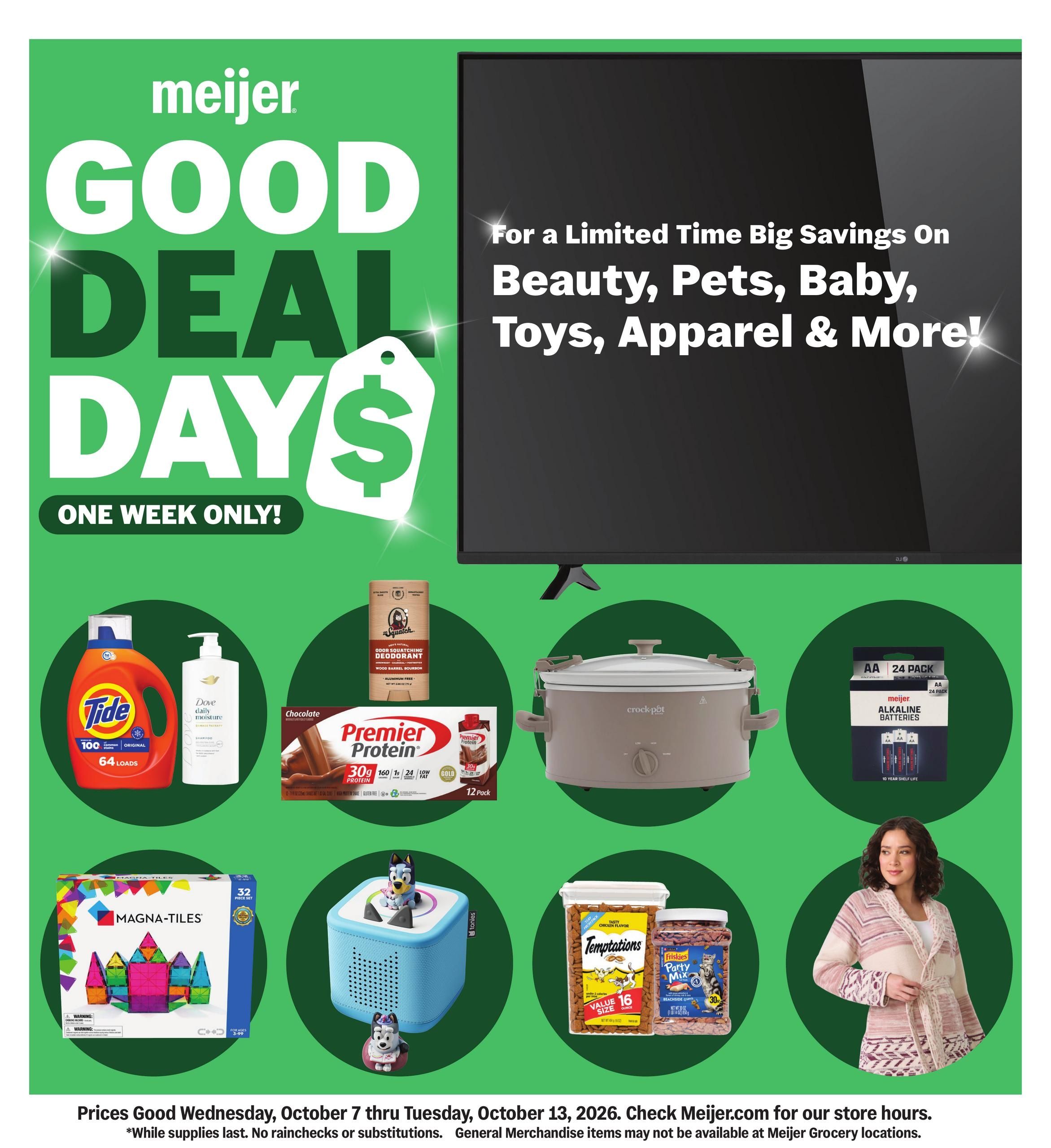 Meijer (Indianapolis Area, IN) good deal days. one week only! Weekly Ad October 7 - 13, 2026