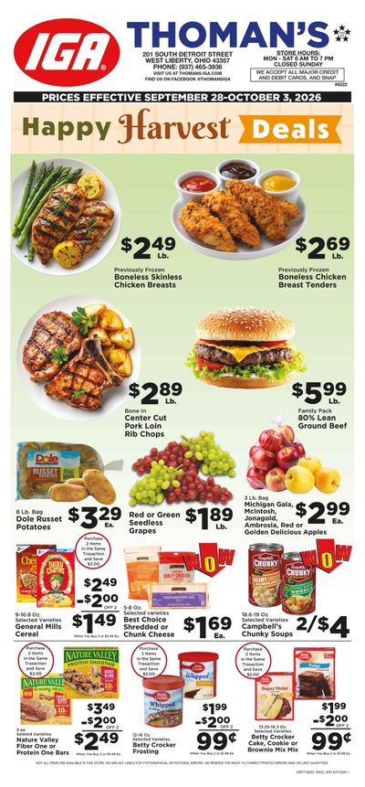 Thoman's IGA Weekly Ad September 28 - October 3, 2026