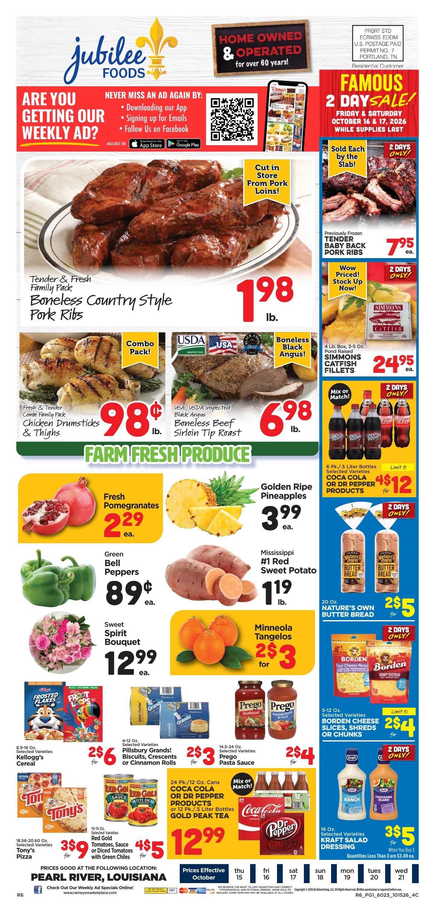 Jubilee Foods Pearl River Weekly Ad October 15 - 21, 2026