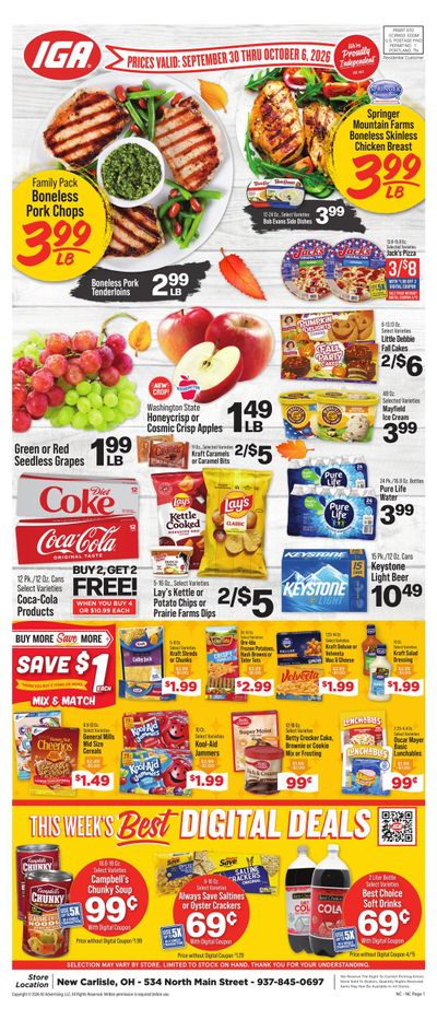 IGA (Christiansburg Area, OH) Weekly Flyer (promoted) Weekly Ad September 30 - October 6, 2026