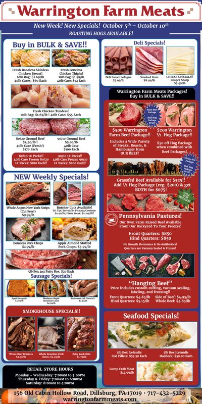 Warrington Farm Meats Weekly Specials Weekly Ad October 5 - 10, 2026