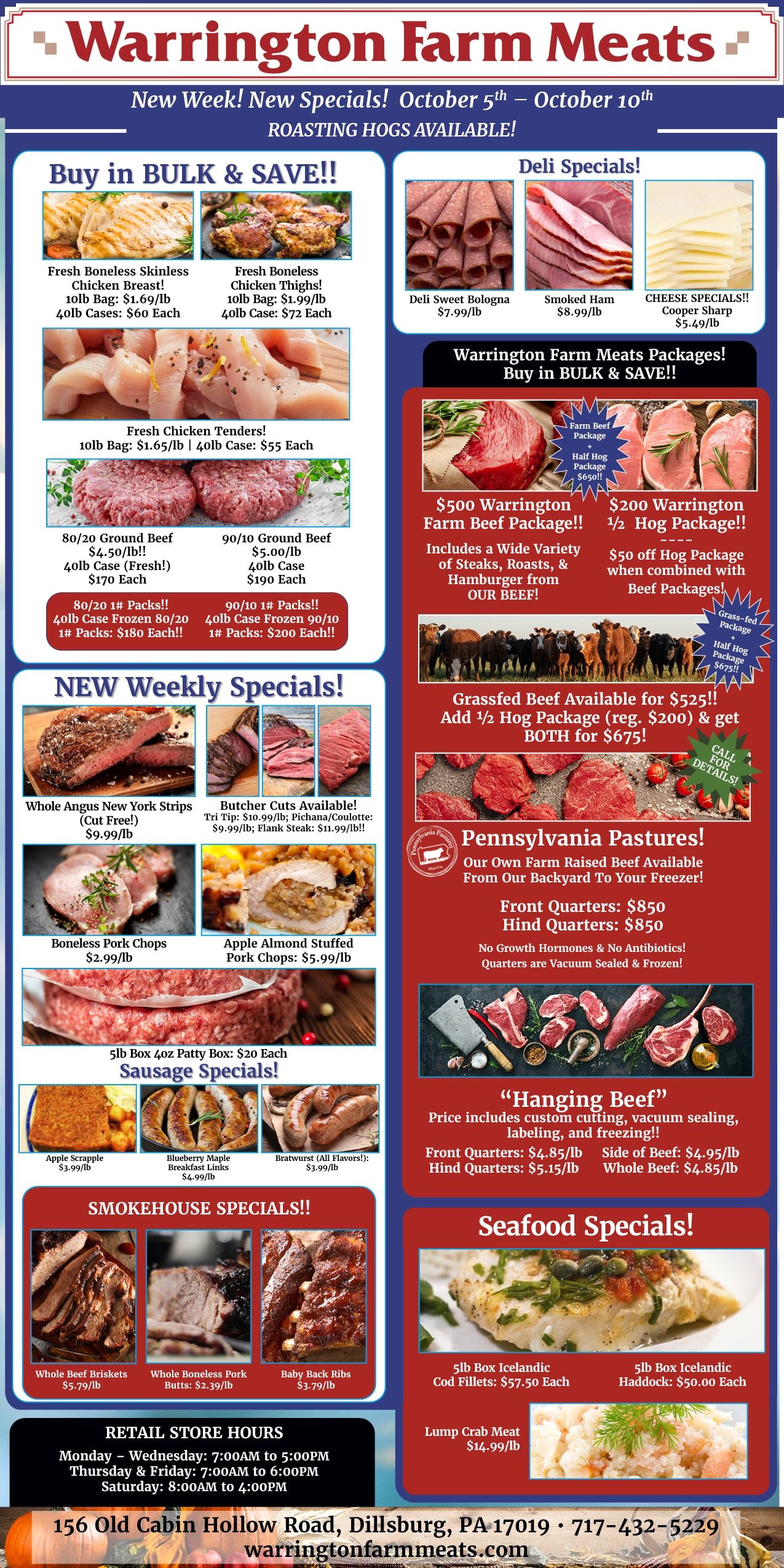 Warrington Farm Meats Weekly Specials Weekly Ad October 5 - 10, 2026