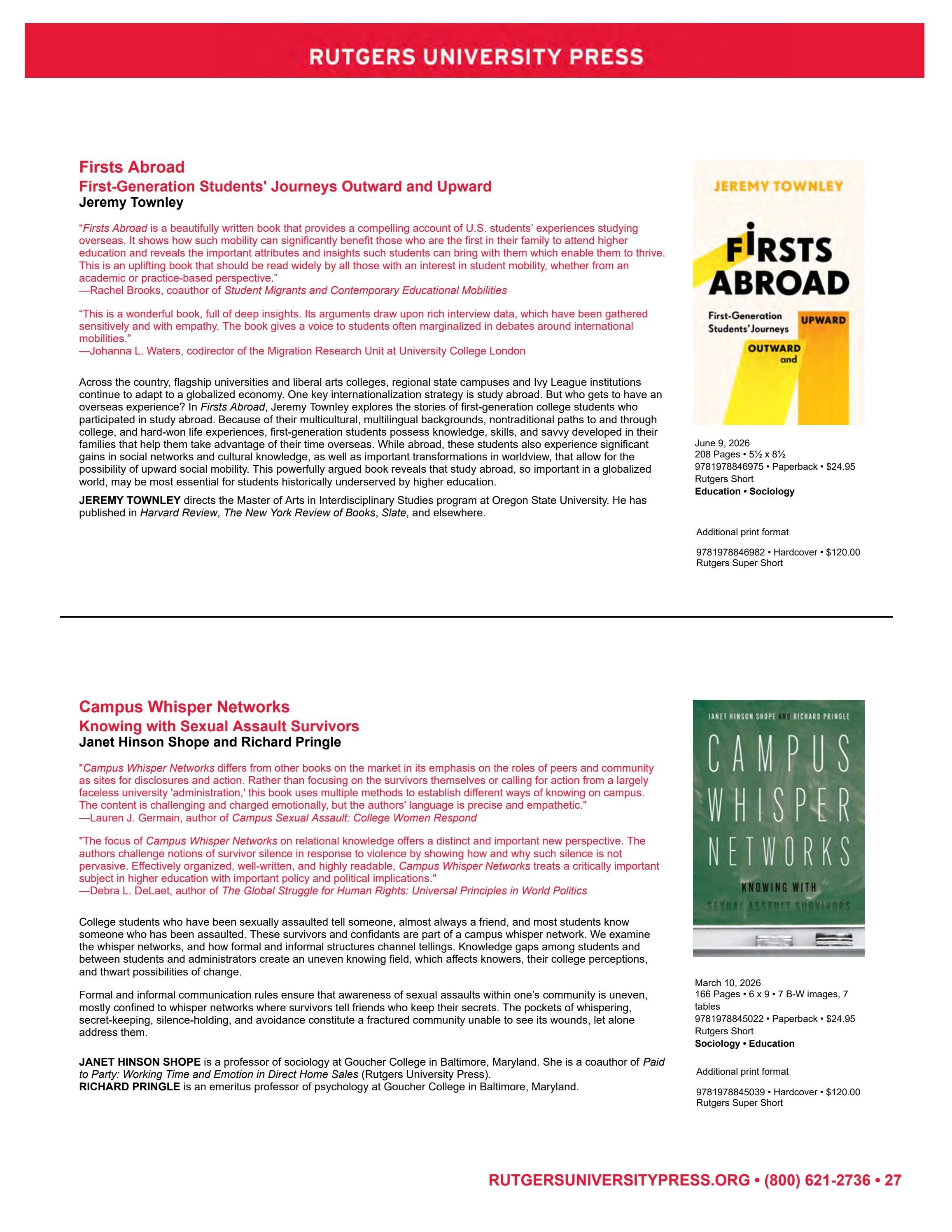Rutgers University Press Spring and Summer Books Catalog Weekly Ad January 1 - December 31, 2026