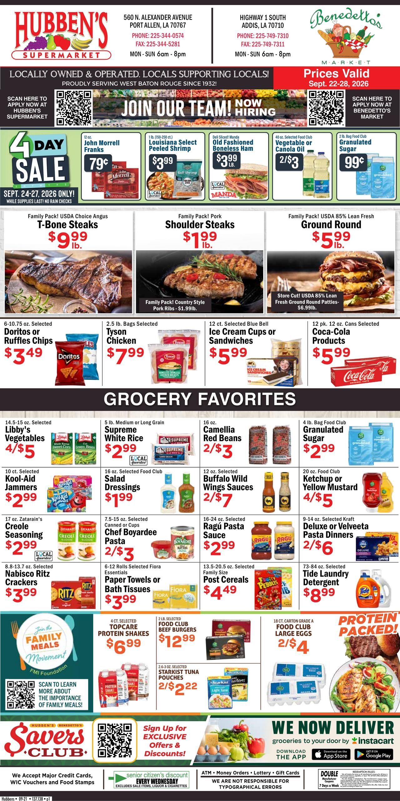 Hubben's Supermarket Weekly Ad September 22 - October 28, 2026