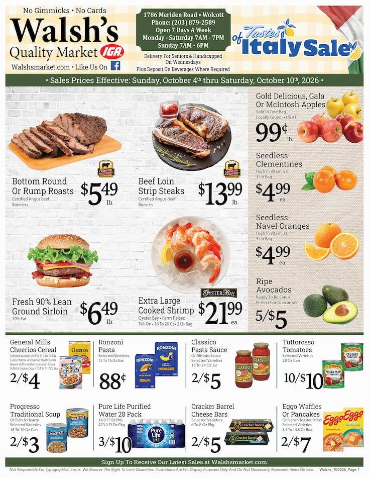 Walsh's Quality Market IGA Weekly Ad October 4 - 10, 2026