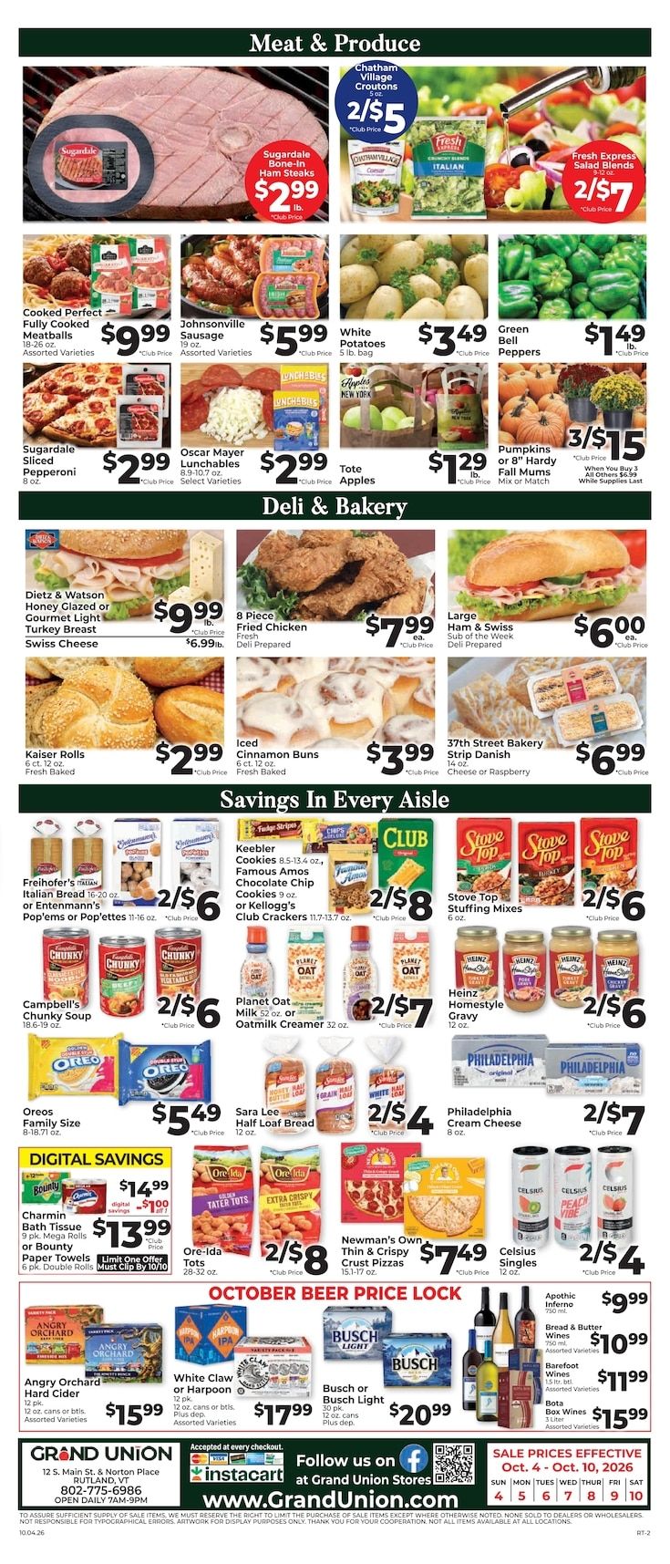 Grand Union (Rutland, VT) Weekly Ad October 4 - 10, 2026
