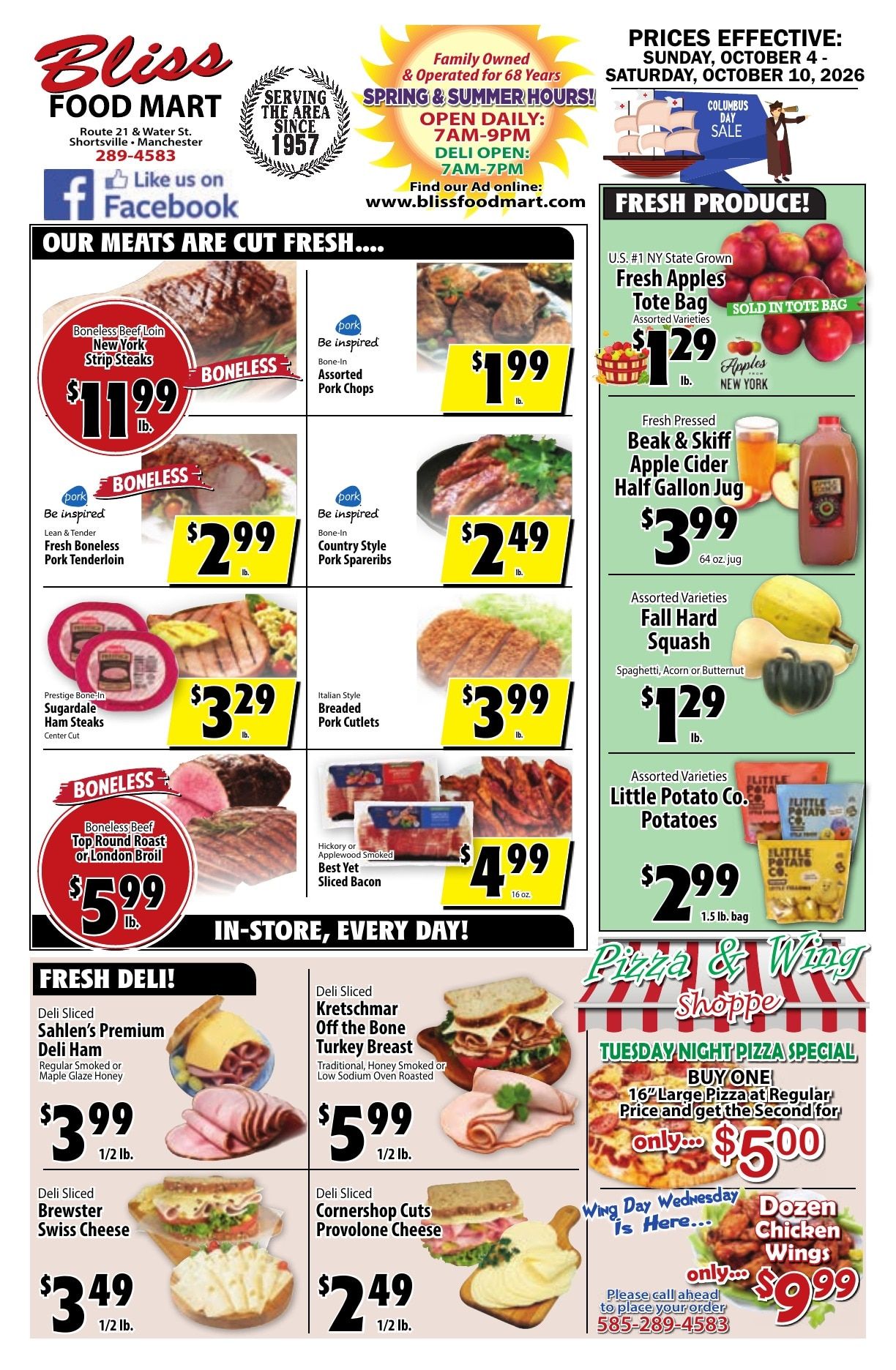 Bliss Shur Fine Food Mart Weekly Ad October 4 - 10, 2026