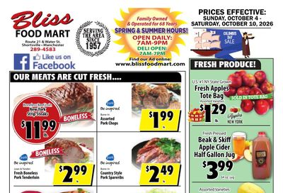 Bliss Shur Fine Food Mart Weekly Ad October 4 - 10, 2026