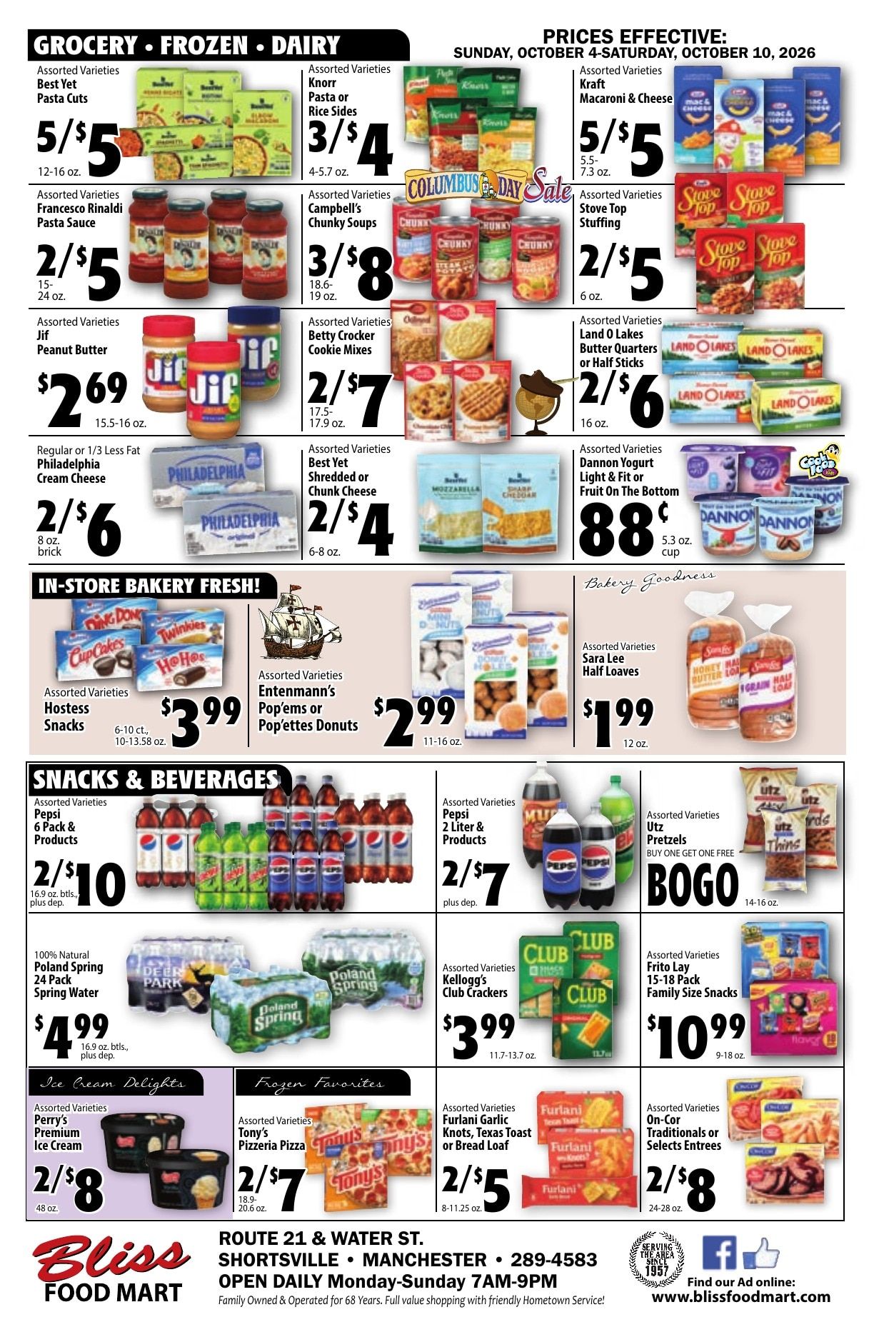 Bliss Shur Fine Food Mart Weekly Ad October 4 - 10, 2026