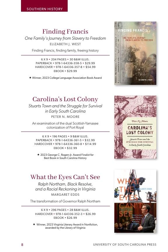 University of South Carolina Press Southern History Catalog Weekly Ad January 1 - December 31, 2026