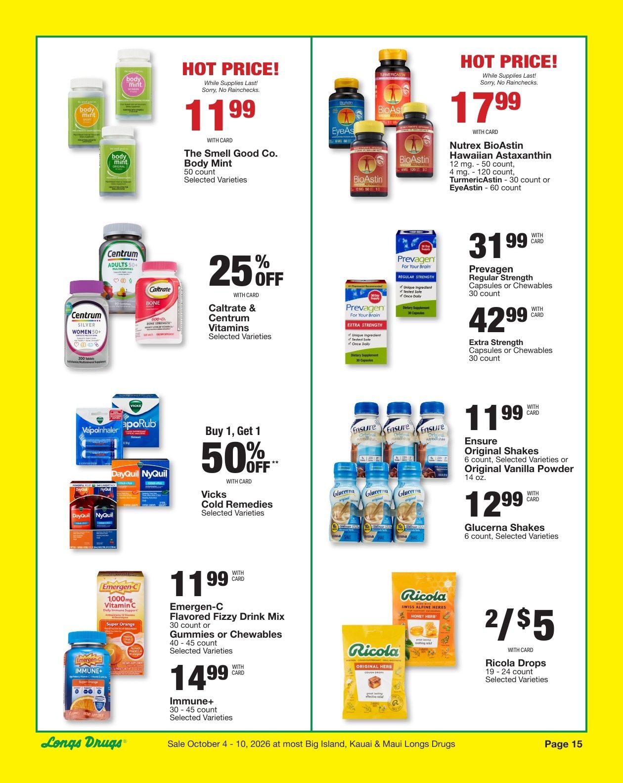 Longs Drugs Big Island Weekly Ad October 4 - 10, 2026