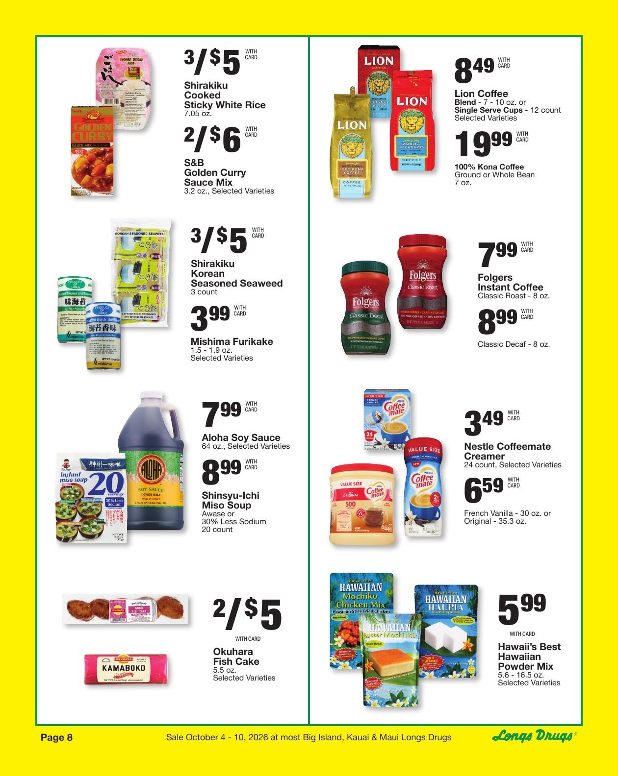 Longs Drugs Maui and Kauai Weekly Ad October 4 - 10, 2026