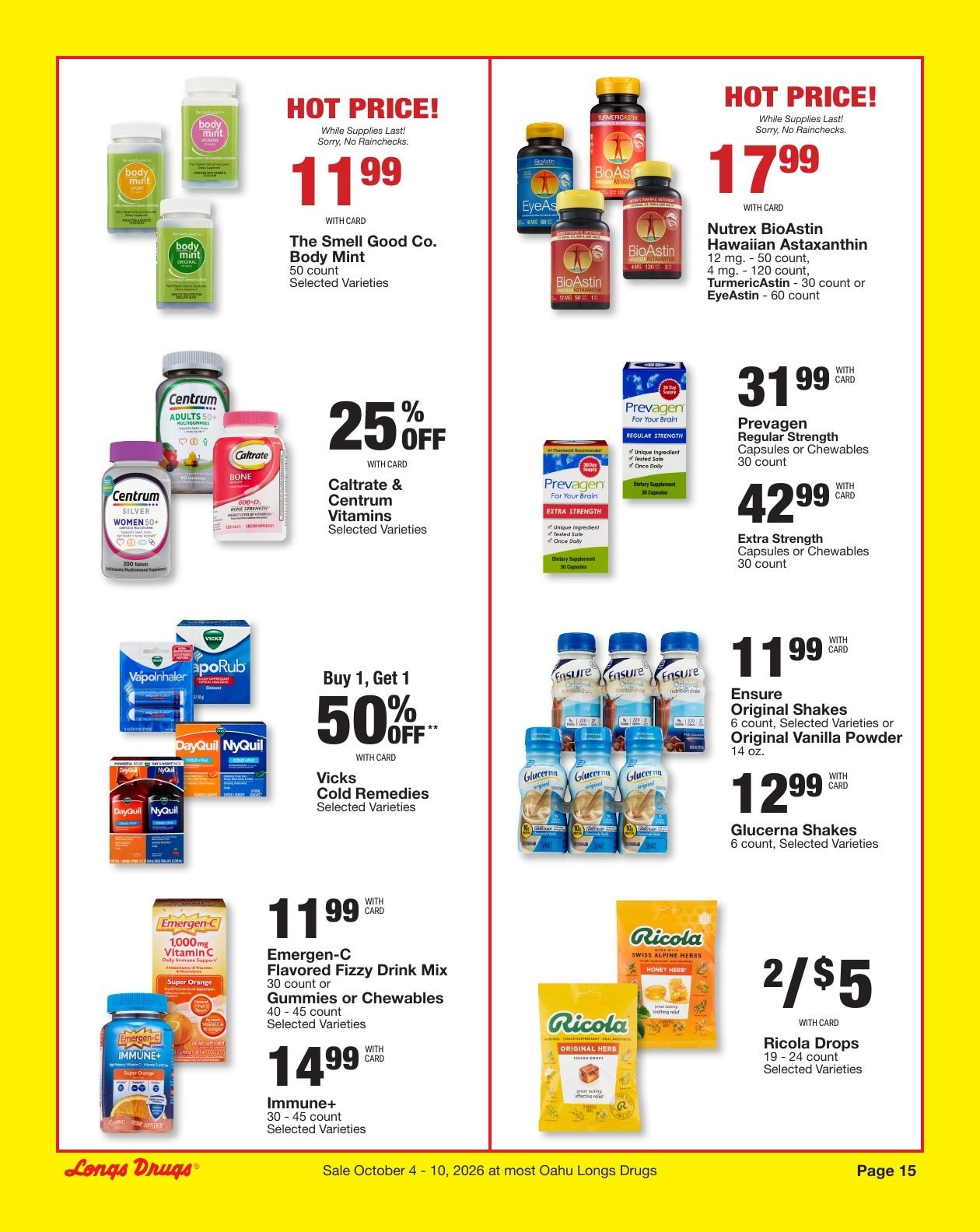 Longs Drugs Oahu Weekly Ad October 4 - 10, 2026