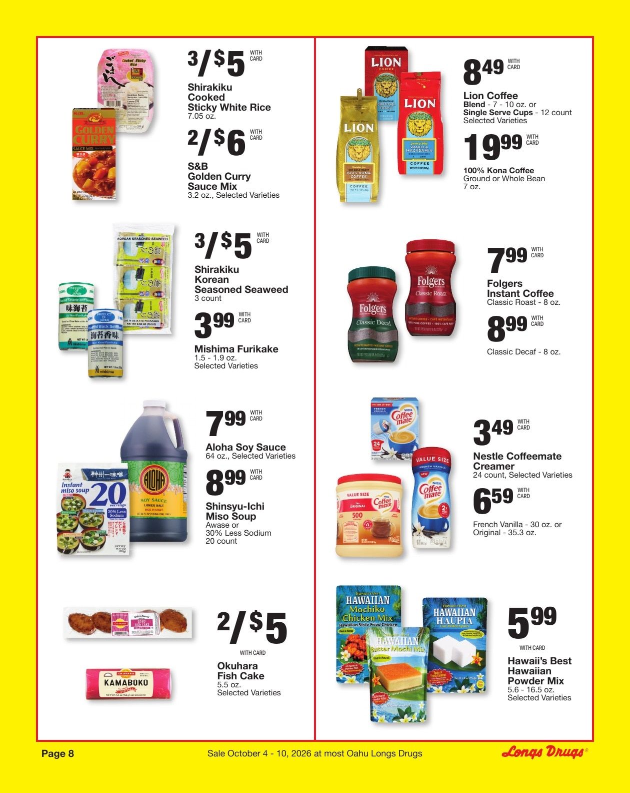 Longs Drugs Oahu Weekly Ad October 4 - 10, 2026