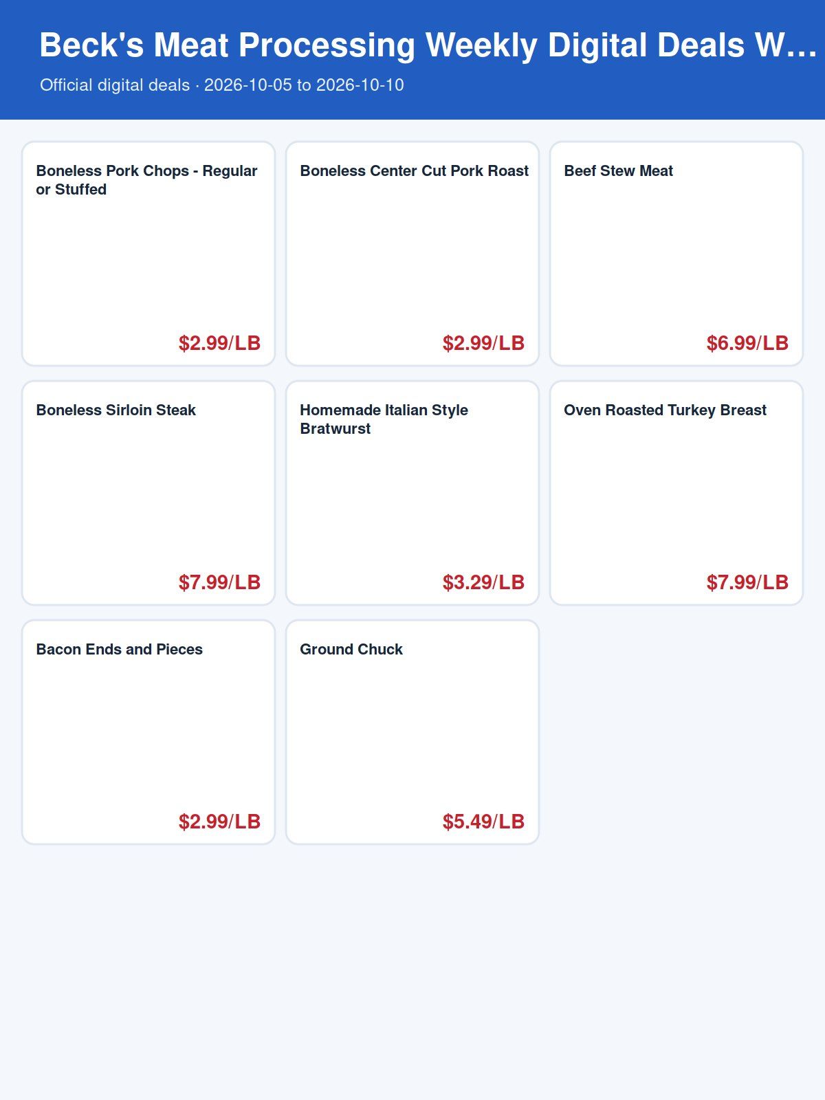 Beck's Meat Processing Weekly Digital Deals Weekly Ad October 5 - 10, 2026