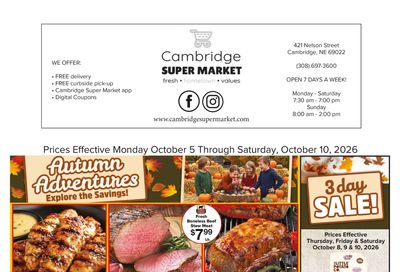 Cambridge Super Market Great Deals This Week! Weekly Ad October 5 - 10, 2026