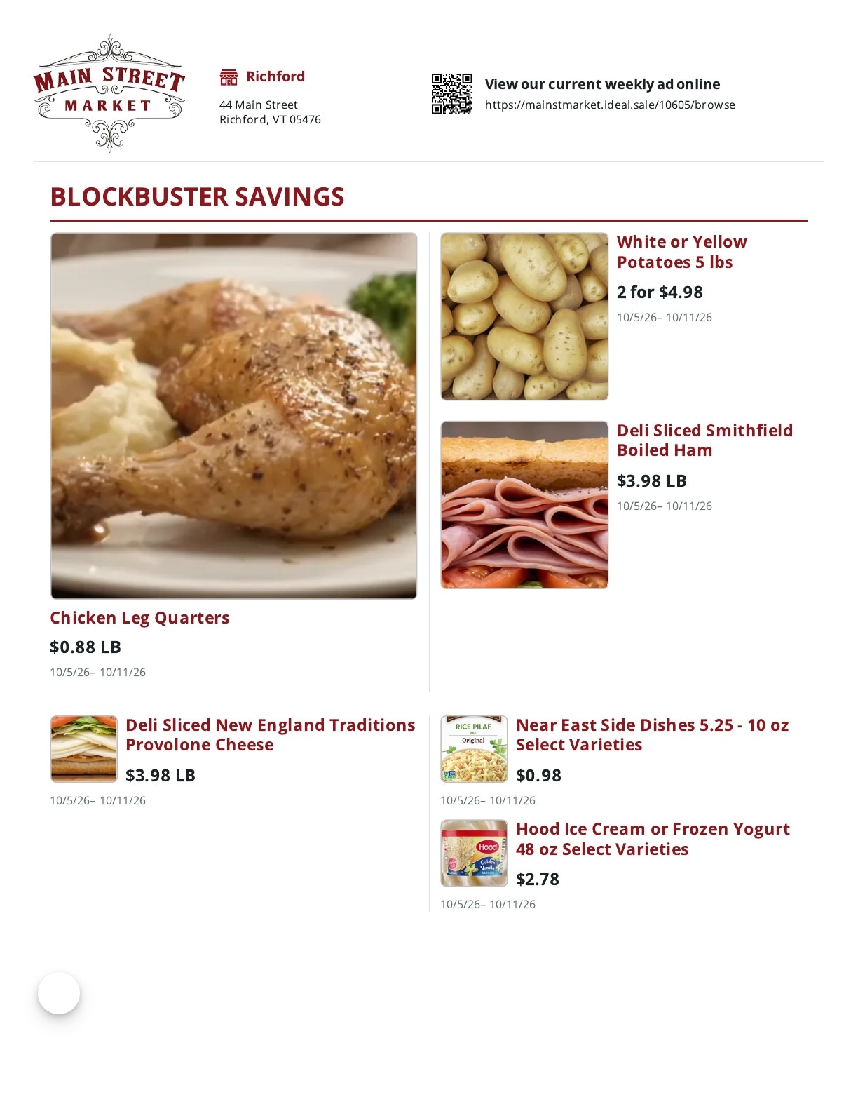 Main Street Market Weekly Ad October 5 - 11, 2026