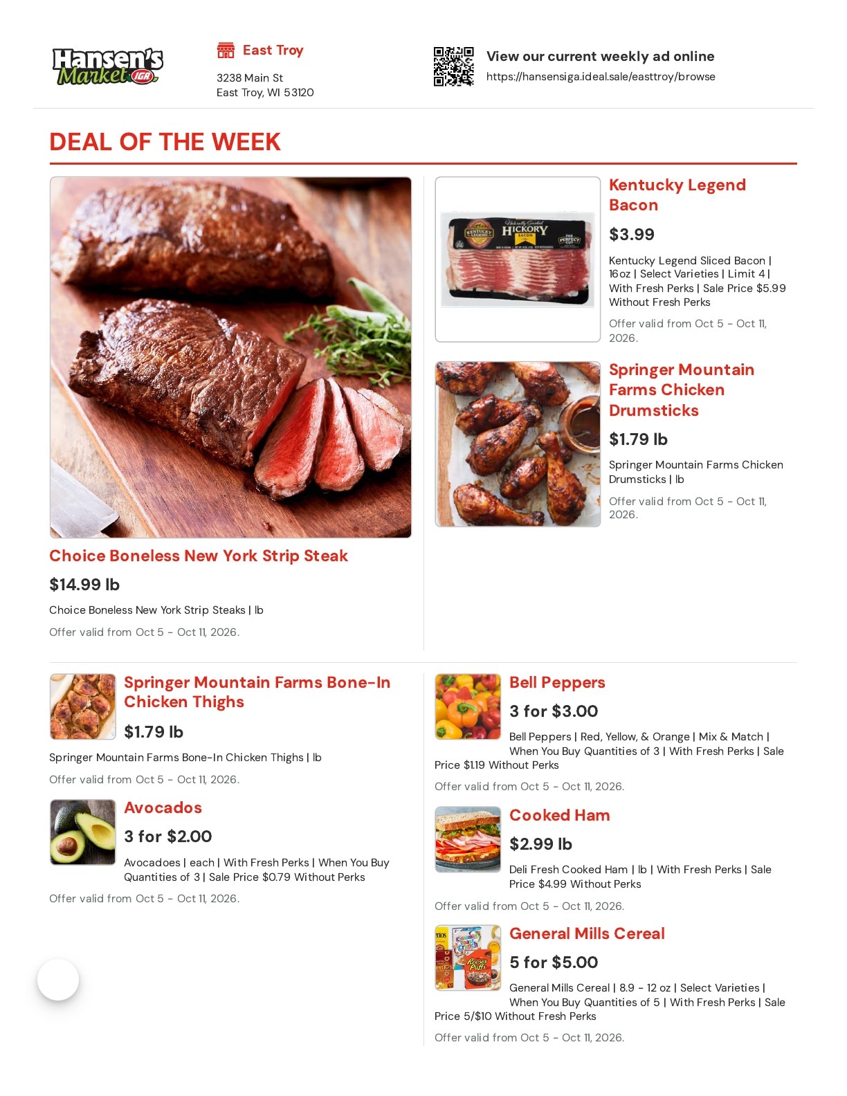 Hansen's IGA (East Troy, WI) Weekly Ad October 5 - 11, 2026