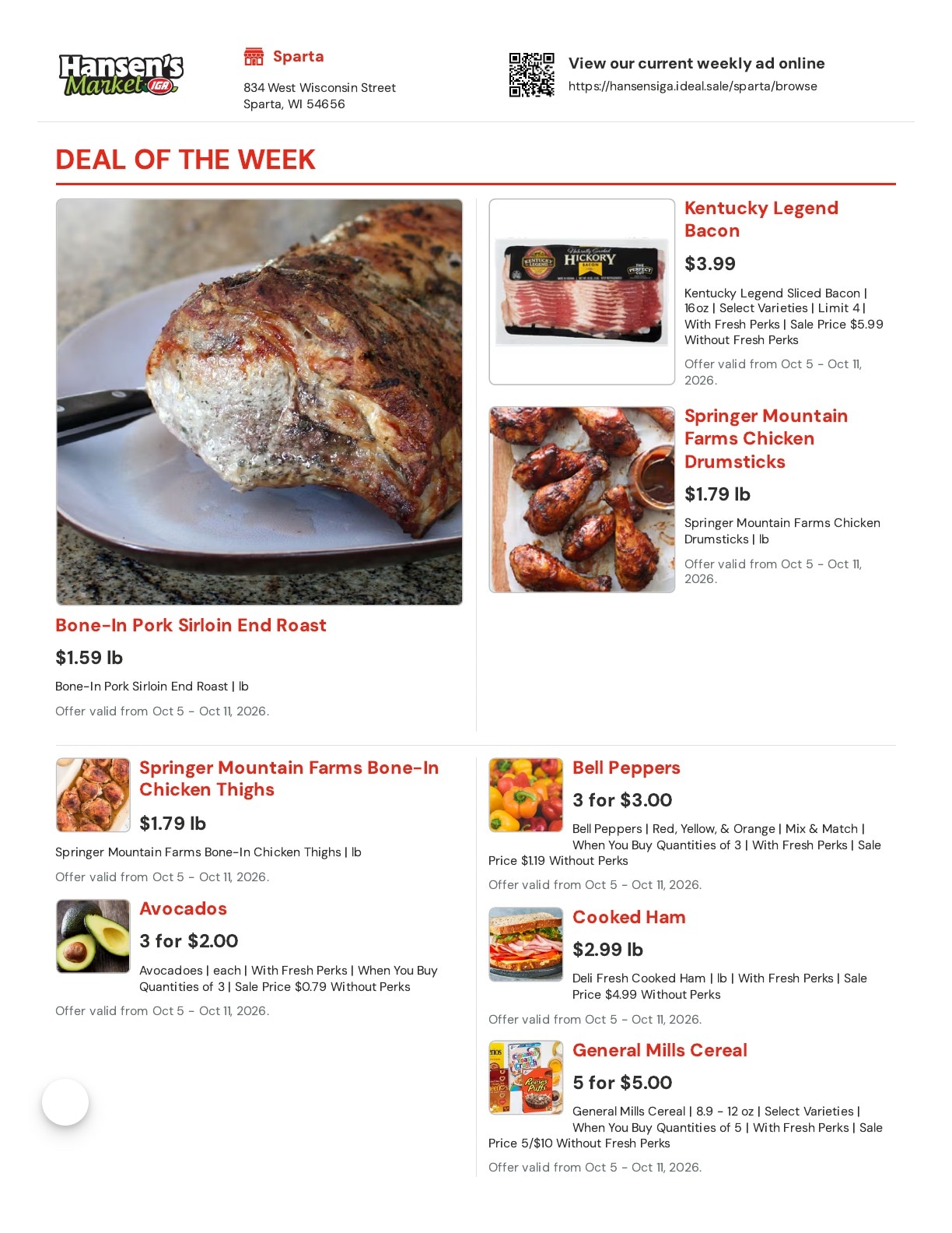 Hansen's IGA (Sparta, WI) Weekly Ad October 5 - 11, 2026