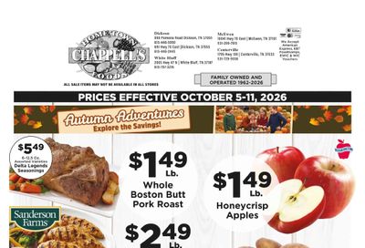Chappell's Hometown Foods Weekly Ad October 5 - 11, 2026