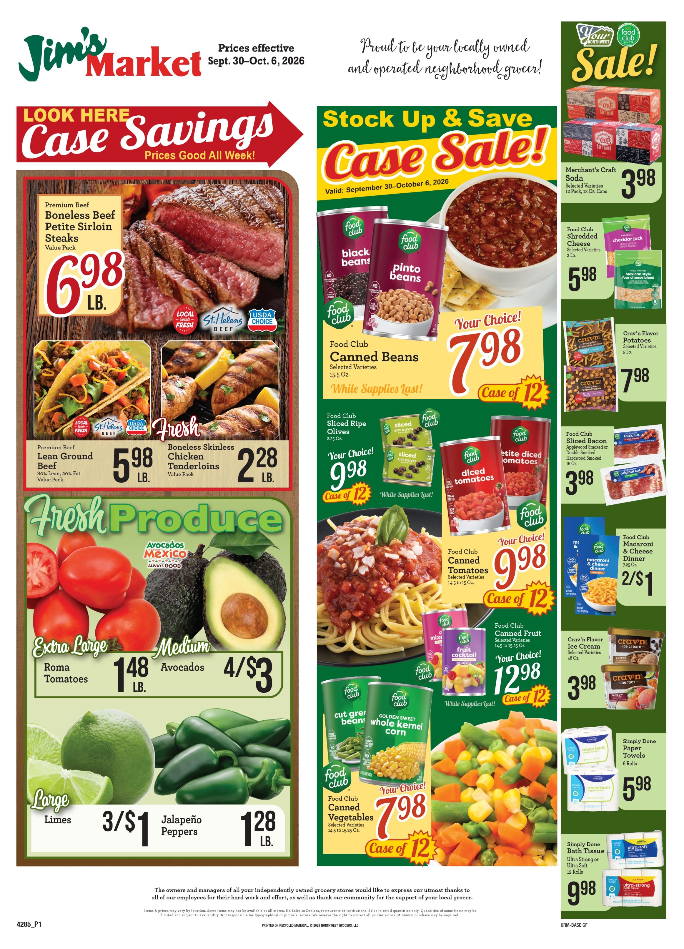 Jim's Market (12350 Northwest Main Street, Suite 100, Banks, OR) Weekly Ad September 30 - October 6, 2026