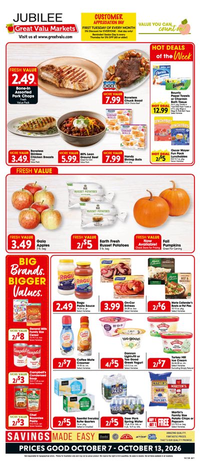 Trout's Jubilee Foods Weekly Ad October 7 - 13, 2026