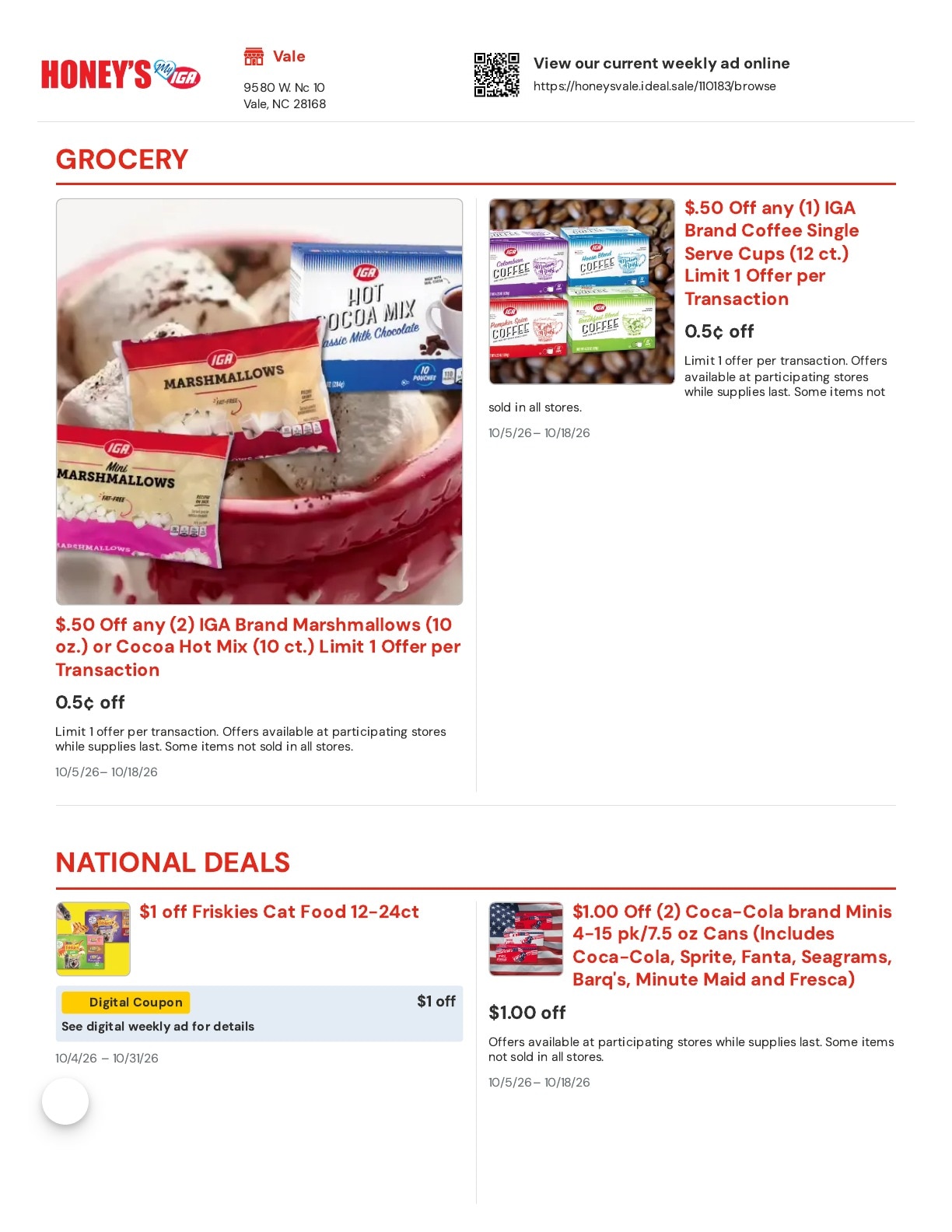 Honey's IGA Weekly Ad October 5 - 18, 2026