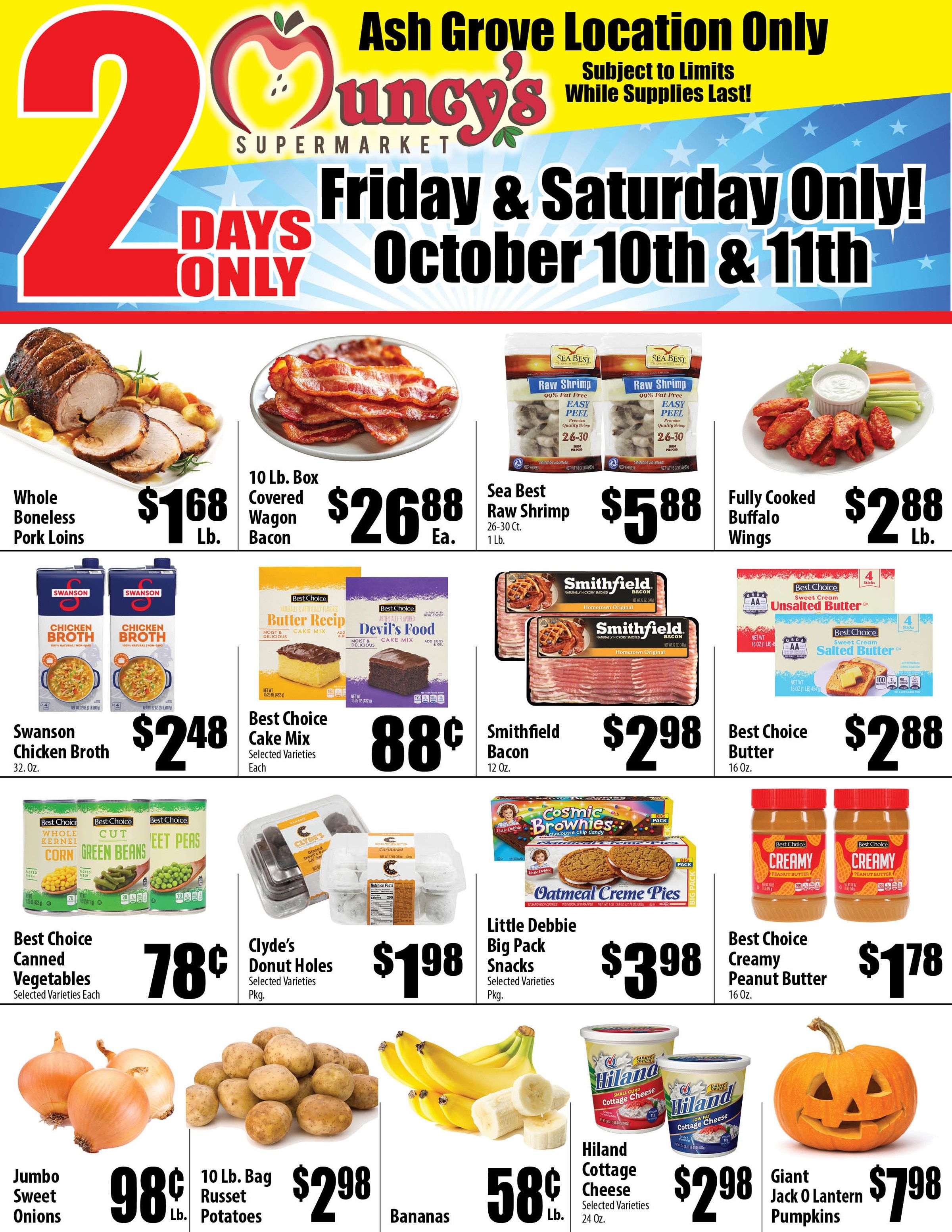 Muncy's Supermarket Ash Grove 2 Day StockUp Sale Weekly Ad October 9 - 10, 2026