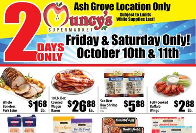 Muncy's Supermarket Ash Grove 2 Day StockUp Sale Weekly Ad October 9 - 10, 2026
