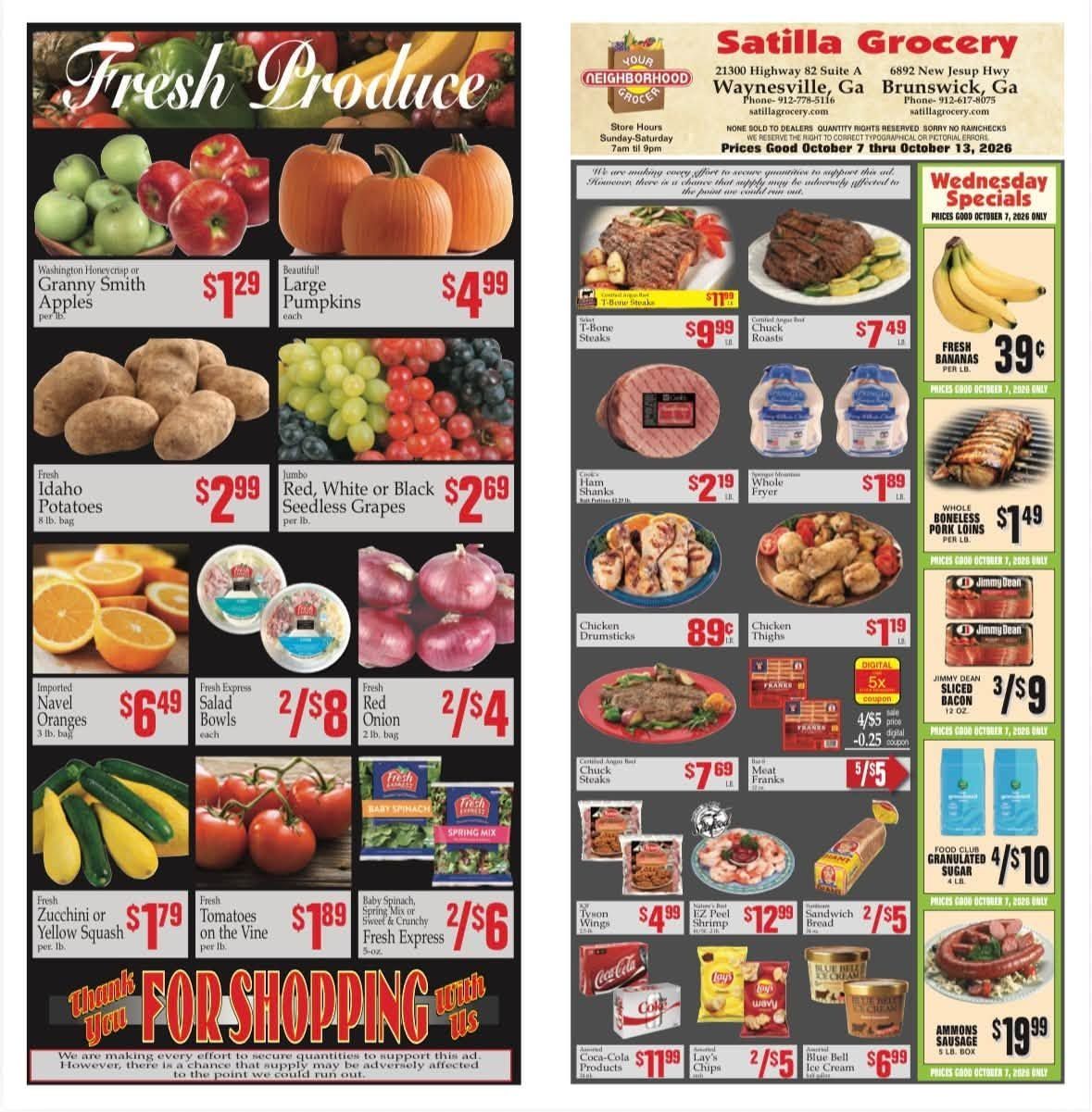 Satilla Grocery Weekly Ad October 7 - 13, 2026