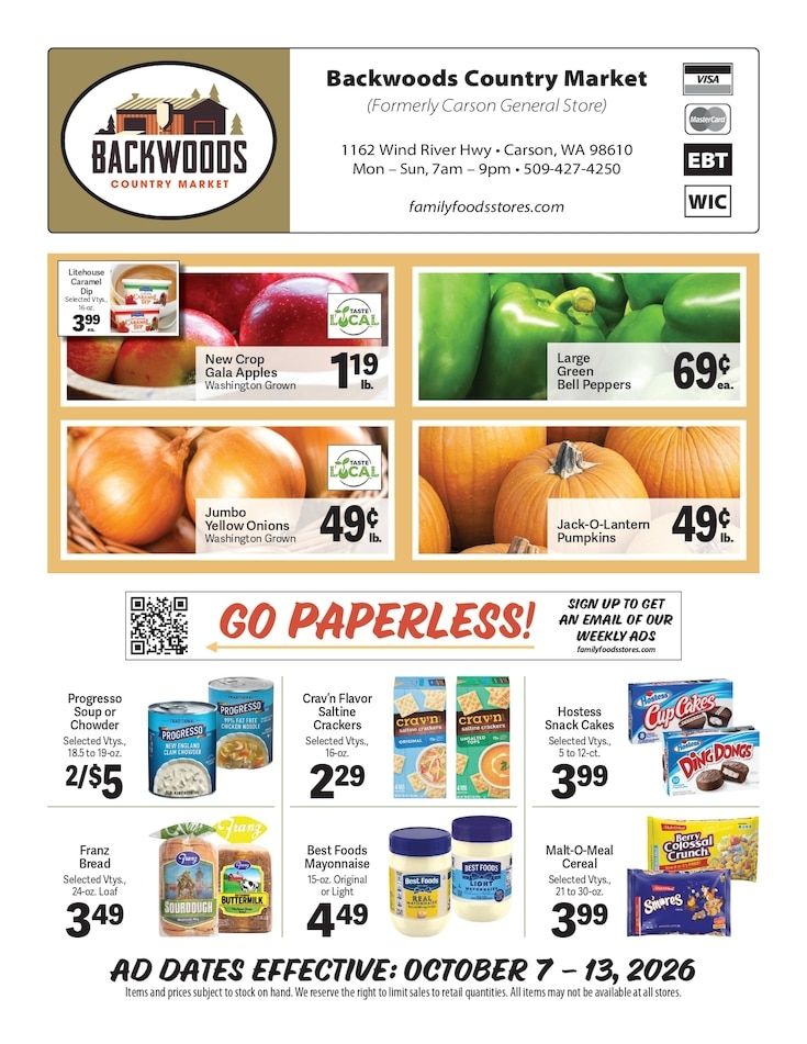 Backwoods Country Market Weekly Ad October 7 - 13, 2026