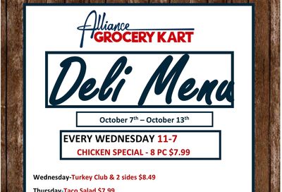 Alliance Grocery Kart Deli Menu Weekly Ad October 7 - 13, 2026