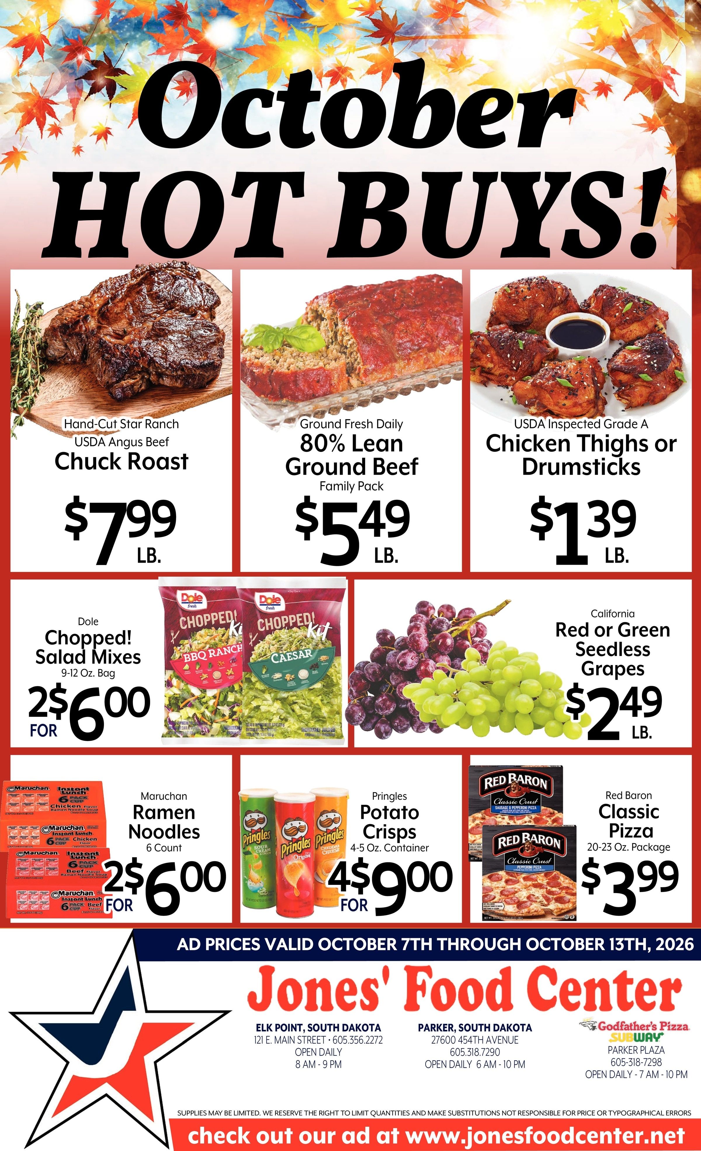 Jones' Food Center HOT BUYS!! Weekly Ad October 7 - 13, 2026